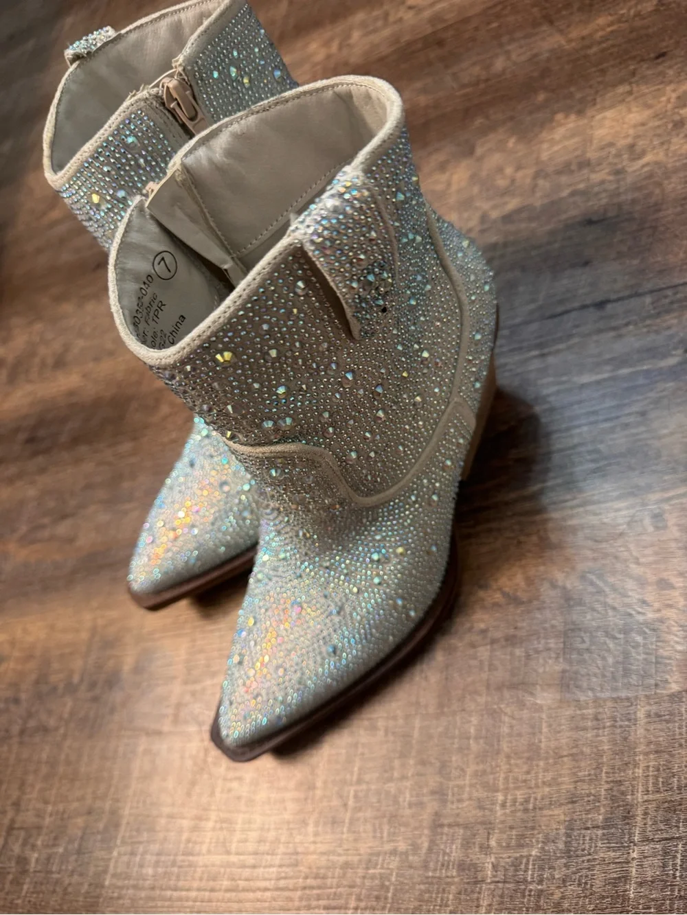 Very G Cream Rhinestone Ankle Booties